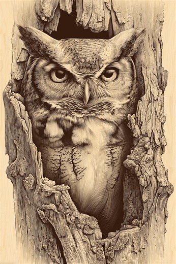 Majestic Owl Engraving PNG | Rustic Woodcut Wildlife Art | Digital File for CNC Laser Engraving | Guardian Owl Lodge Wall Décor - Etsy