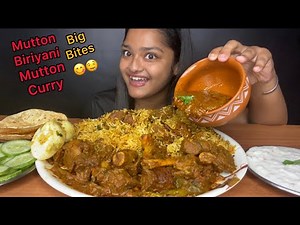 MUTTON BIRIYANI WITH SPICY MUTTON CURRY AND RAITA | BIG BITES | MESSY EATING | FOOD EATING VIDEOS