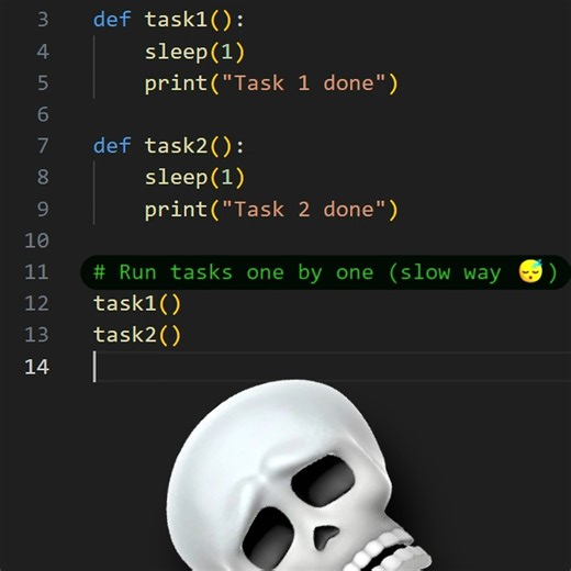 S. G. Devendra Senevirathna on Instagram: "Still running Python tasks one by one? 😩 That’s soooo slow… 😬 Use multiprocessing to run them in parallel 🚀 Speed up your code — even as a beginner! 💻🐍 #Python #CodingTips #LearnPython #PythonReels #Programming"