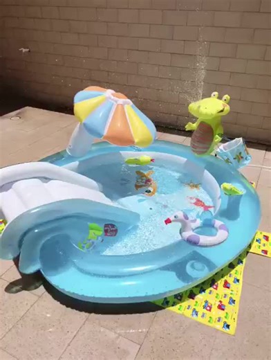 Intex 57129 Gator Play Center Inflatable Kiddie Spray Wading Swimming Pool with Slide