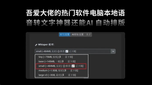 吾爱大佬制作的热门软件！电脑本地语音转文字软件，支持多格式 Whisper开源离线语音识别系统，视频一键转文本还能AI自动排版