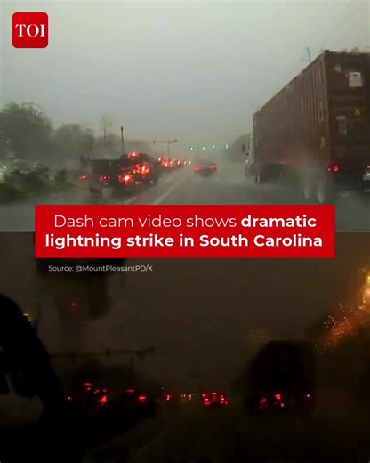 A #lightning strike caused issues in #SouthCarolina, with a dramatic video capturing the moment, a bolt hit an area near a busy highway during a severe #thunderstorm. It was captured on the dashcam of a #MountPleasant, South Carolina, #police cruiser. Fortunately, no injuries were reported. | The Times of India