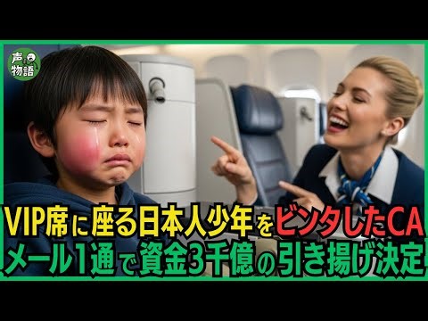 念願のファーストクラス席に座る日本人少年をビンタして引きずり降ろしたアメリカ人の客室乗務員。メール1通で航空会社の資金3千億の引き揚げが決定する事態に陥った！