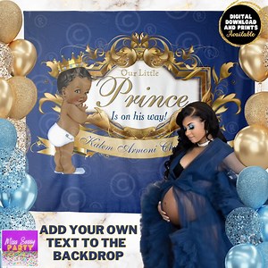 Royal Prince Baby Shower Backdrop: Blue & Gold, African American Prince - Etsy