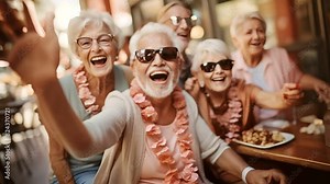 Group of Senior having fun together time with friends , Happiness retirement senior group friends