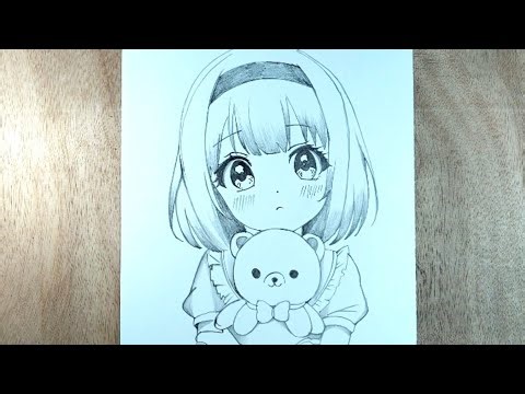 How to Draw a Cute Anime Girl with teddy 🧸 | Step by step