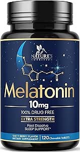 Melatonin 10mg - Fast Dissolve Tablets - Sugar-Free Melatonin Supplement for Restful Sleep Support, Extra Strength Sleep Support Formula for Adults, Delicious Berry Flavor, Bottled in USA - 120 Count