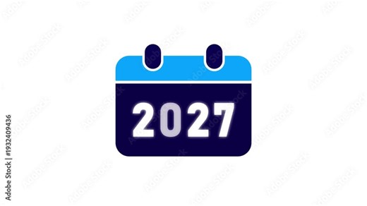 Stylized calendar icon displaying the year 2027 with a dark blue background and glowing white numbers on a white background