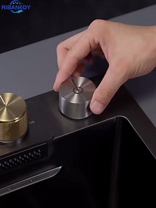 28.4-inch Black-Grey Nano Kitchen Sink 304 Stainless Steel Waterfall Sink Single Bowl Workstation Kitchen Sink with Flying Rain Pull-out Faucet & Sink Accessory Set