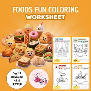 Foods Fun Coloring Worksheets for Kids | 30 Printable Learning Activity Pages (PDF) - Etsy