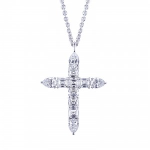 [Hot Item] White Gold Fancy Shape Lab Grown Diamond Cross Pendant Necklace Hiphop Classic Necklace