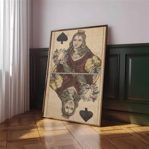 Vintage Queen of Spades Wall Art, Antique Playing Card Canvas, Retro Queen Card Poster, Classic Casino Decor, Old Style Game Room Artwork - Etsy