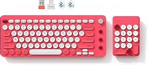Portable Bluetooth Colorful Computer Keyboards, Wireless Spilt Ergonomic Keyboard with Separate Numeric Keypad, Mini Numeric Keypad for Accountants/Left-Handed User, Pink