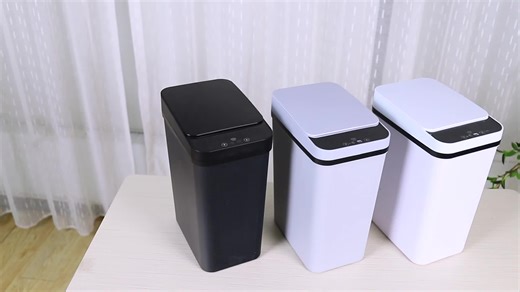 video, 2 Pack 2.2 Gallon Bathroom Automatic Trash Can Touchless Smart Motion Sensor Garbage Can with Lids Small Narrow Electric Garbage Bin for Bedroom Living Room Office