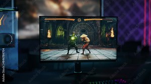 Animation of the evil fighter battling on the map of a video game. Animation of the evil fighter using magical powers. Animation of the player destroying the evil enemy fighter character. VS.