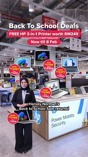 Harvey Norman’s Back to School SALE is back with powerful laptops made for studying, creating, and streaming between classes 👩‍💻👨‍💻 ✨ Enjoy great specs at student-friendly prices 🖨️ Plus, get a FREE Printer when you show your Student ID 🎁 500 printers giveaway worth RM124,500 ⏰ First come, first served while stocks last! From flexible 2-in-1 laptops, big-screen notebooks, to lightweight everyday performers — there’s a perfect study buddy waiting for you. 📅 Now till 8 February 📍 Only at H
