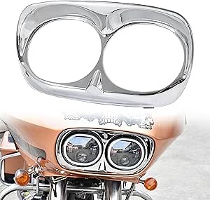 Chrome Headlight Trim Bezel Outer Fairing Cowl for Road Glide, Headlight Bezel Scowl Outer Fairing Extension for Harley Davidson Road Glide 1998-2013