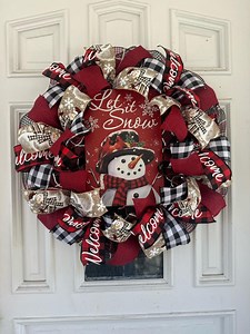 Let It Snow Snowman Wreath | Red and Buffalo Plaid Christmas Wreath | Winter Holiday Door Decor | Festive Snowman Welcome Wreath - Etsy