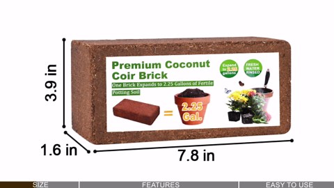 Organic Coco Coir 1 Pcs Compressed Coconut Coir Brick Coconut Fiber Husk Substrate Mulch Coconut Bark Core Growing Medium Peat Moss Soil High Nutrition for Plants Gardening Seed Starting Soil Mix