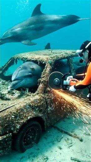 Incredible underwater rescue of trapped dolphin 😮 #underwater #heroes #shorts