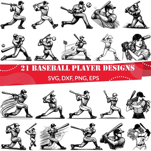 21 Baseball Player SVG Bundle, Baseball Hitter Clipart, Softball Girl Png, Baseball Batter Silhouette, Sports Vector Cut Files for Cricut - Etsy