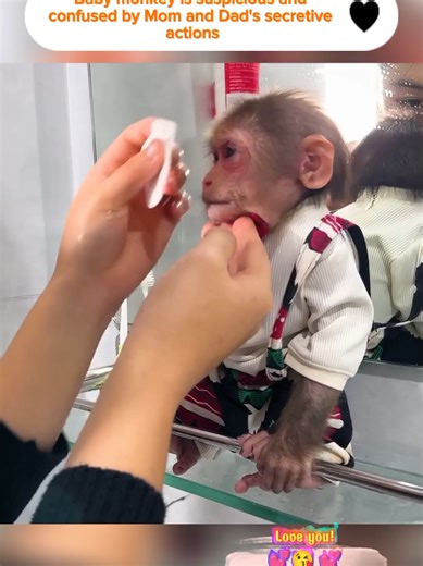 Baby monkey is suspicious and confused by Mom and Dad's secretive actions #monkey #pet #pets #monkeybibi #bibi
