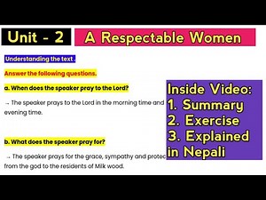 A Respectable Woman Exercise | Summary in Nepali | Kate Chopin | Class 12 English