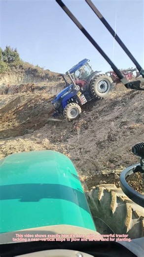 Tractor Plowing Steep Hill: Farm Machinery in Action