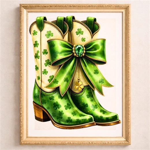 Lucky Cowgirl Boots Transparent PNG SVG, St Patricks Day Western Green Bow Boot Design, Clover Bow Graphic, Western Shirt Design - Etsy