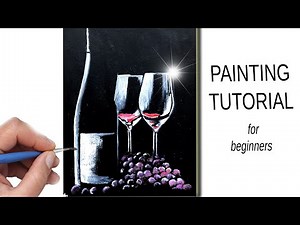 How to paint GLASS of RED WINE with BOTTLE . Painting Tutorial Step by step