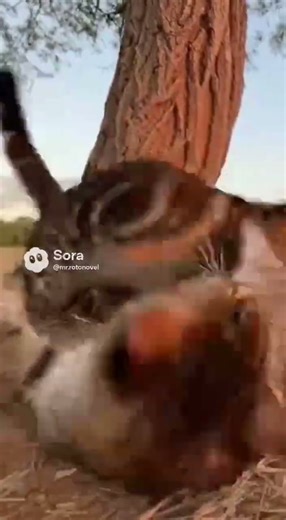 Battle Under the Tree：Tabby Protects the Opossum Baby／树下激战！虎斑猫守护小负鼠／木の下の激闘！トラネコが子フクロネズミを守る