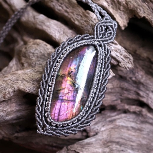 Purple Rainbow Labradorite Macrame Necklaces,macrame Pendant,bohemian Handmade - Etsy
