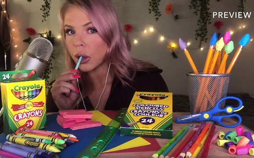 HunnieBee ASMR |可食用铅笔 蜡笔 学校用品 学习用品