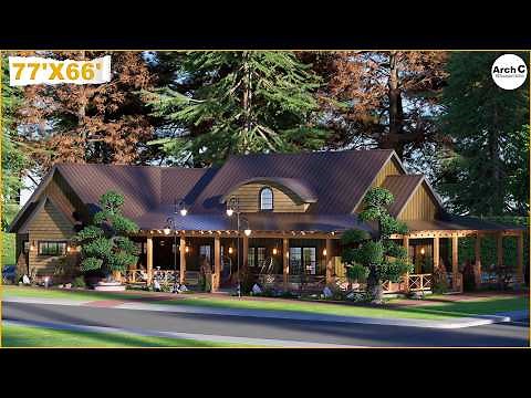 Wrap-Around Porch House Design | 3 Bedroom Cozy Cottage Tour | 77'x66'