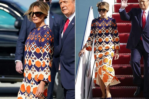 Melania Trump steps out in $3,700 orange dress after landing in Florida