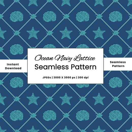 Nautical Lattice Aqua Seamless Pattern – Coastal Fabric Repeat With Starfish & Coral - Etsy