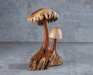 Handmade Wood Carved Mushroom Statue: Rustic Home Decor (6") - Etsy