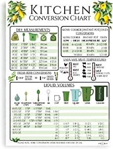 Kitchen Measurement Conversion Chart Modern Farmhouse Design 8x6 Inch Refrigerator Magnet Magnetic Kitchen Reference Table w/Safe Meat Temperature Chart Slow Cooker Instant Pot Cheat Sheet Guide