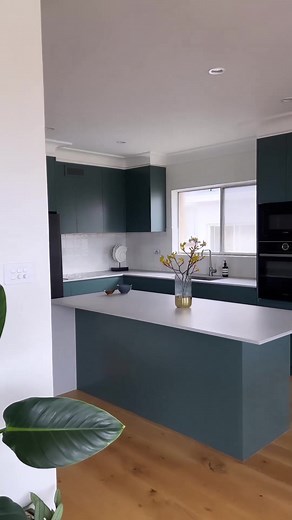 2.2K views | Caesarstone® Airy Concrete™ provides the ideal contrast for this bold kitchen design by Mi Designer. Divine green cabinetry, Airy Concrete™ on the kitchen island and benchtops and square handmade tiles for the splashback, work together to create this inspirational kitchen design. Order a sample of your favourite concrete colour choice via our website and start your new renovation journey with Caesarstone® today. | Caesarstone Australia | Facebook