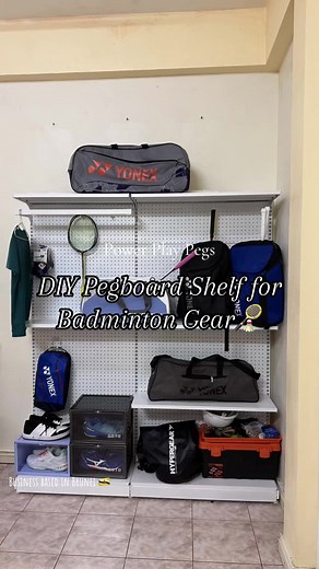 Customizable Pegboard Shelves for Badminton Gear