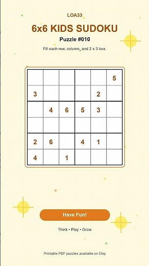 6x6 Kids Sudoku Challenge #010
