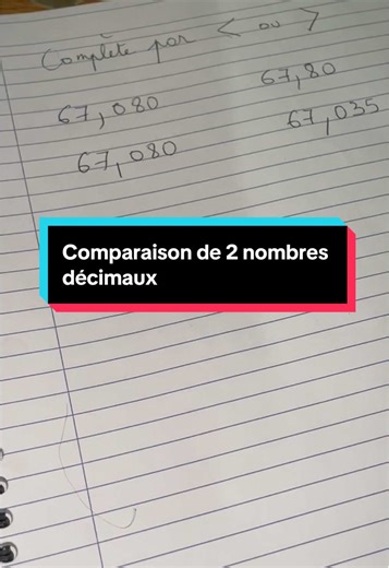 Comparaison de deux nombres décimaux en mathématiques