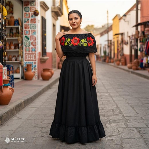 Traditional Mexican Embroidered Floral Dress Set – Handmade Two-piece - Etsy