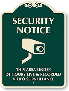SmartSign Designer "Security Notice - Area Under 24 Hours Live And Recorded Video Surveillance" Sign, 18" x 24", 120 mil Aluminum Composite (ACM) with Overcoat, Green, Made in USA