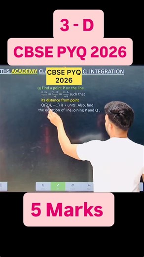 Shivang Gupta on Instagram: "Cbse pyq 2025 three dimensional geometry class 12 class 12 Q) Find a point P on the line (𝑥+5)/1=(y+3)/4=(z−6)/(−9) such that its distance from point Q(2,4,−1) is 7 units. Also, find the equation of line joining P and Q class 12th up board math chapter 11 Medium volume : class 12 physics chapter 12 ncert solutions Medium volume : class 12 maths chapter 11 all formulas Medium volume : class 9 maths chapter 11 ncert solutions Medium volume : class 12 maths chapter 11 