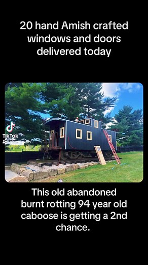 17K views · 705 reactions | 20 custom Amish crafted wooden windows a doors arrived for the BikerGuru clubhouses 1930 Caboose. It’s very rewarding to see this 94 year old abandoned, burnt, rotting caboose comeback to life slowly. Sorta like us old guys trying to get ourselves back in shape .. | The Biker Guru | Facebook