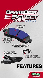 7.1K views | BrakeBest Select Pro brake pads are designed and manufactured to provide the smoothest, quietest stops and greatest durability available for domestic vehicles. Their special coating eliminates the break-in process and helps prevent brake dust, so installation is seamless and wheels stay cleaner. | O'Reilly Auto Parts | Facebook
