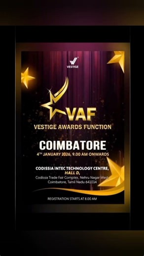 Vestige Award Function (VAF), 4th Jan, 2026 -9 am onwards. Codissia Intec Technology Centre,Hall D.