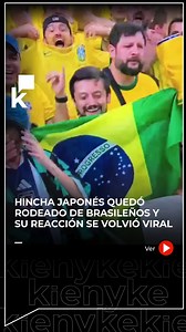 #Viral | Tras la victoria 2-1 de Brasil sobre Japón, un hincha japonés quedó rodeado de fanáticos brasileños en la tribuna. Su reacción fue grabada en video y se volvió viral. #Mundial #japon #brasil #mundo