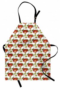 Floral Apron, Flowers and Leaves on a Plain Background, Unisex Kitchen Bib with Adjustable Neck for Cooking Gardening, Adult Size, Vermilion Olive Green, by Ambesonne